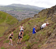 Runners on the ascent of Arthur's Seat